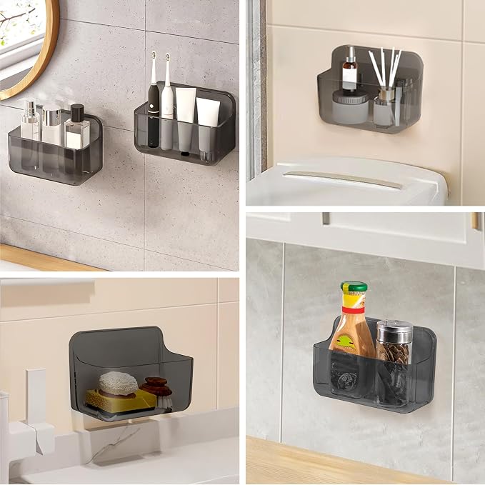 CGBE 2-Pack Cabinet Door Organizer, Self Adhesive Bathroom Shelves, Gray | Acrylic Shower Caddy, Wall Mounted Storage, No Drilling, Automatic Draining, For Cabinet Door and Shower Wall - Image 6