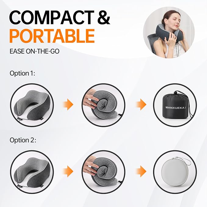Travel Neck Pillow,100% Pure Memory Foam, Soft Head Support | Washable Cotton Cover,Comes with 3D Eye Mask,Earplugs,Storage Bag,Ideal Travel Gift,Dark Grey - Image 10