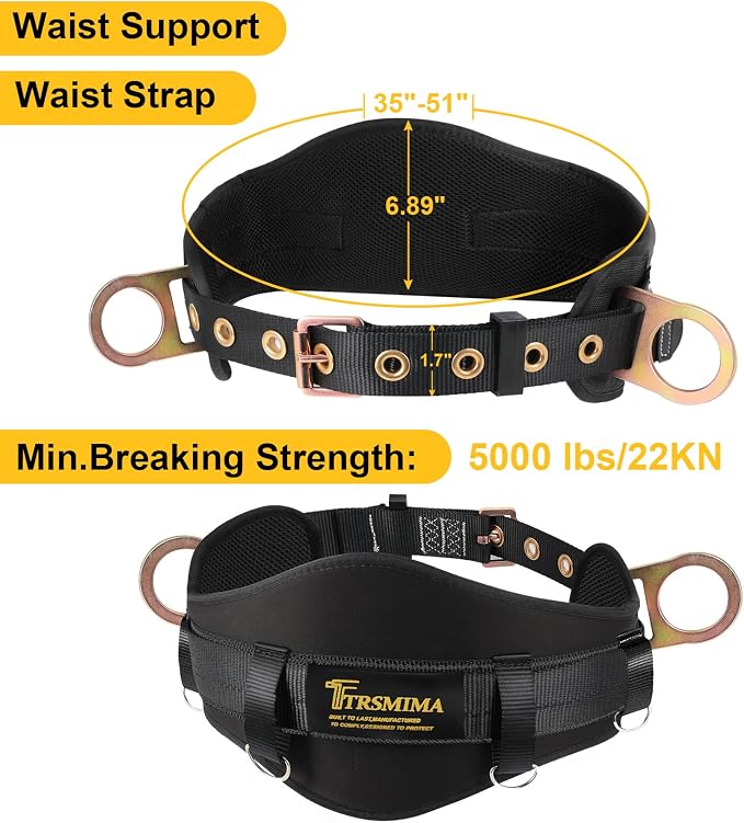 TRSMIMA Safety Harness Climbing Belt - Black Body Fall Protection Men Roof Tree Work Waist-Tongue Buckle Pad D-Ring - Image 2