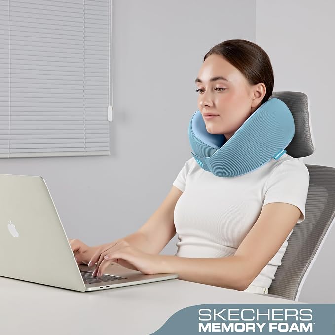 Skechers Women's Memory Foam Neck Pillow, Comfortable & Breathable Travel Pillow,Neck Pillow Airplane for Travel, Car Rides, Home, and Office Use, Ergonomic Design for Men and Women,Light Blue - Image 4