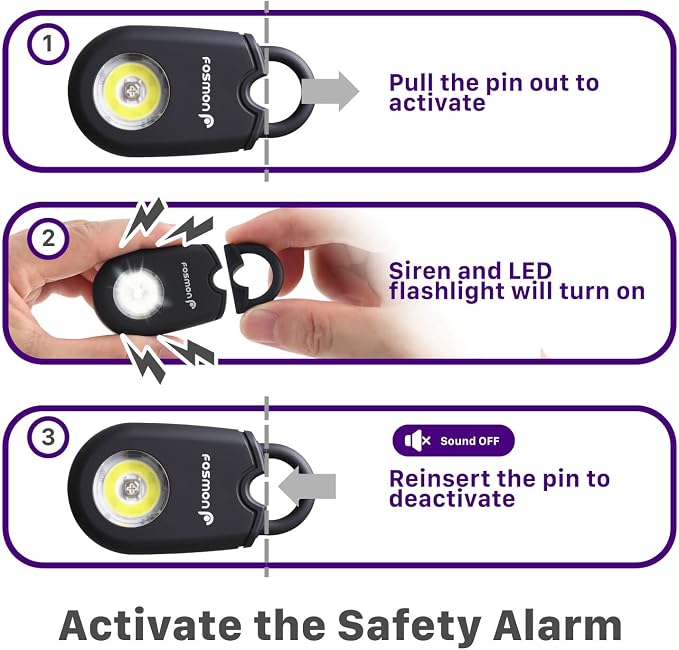 Fosmon Personal Alarm, Self Defense Keychain Security Siren, 2 Pack | 125dB Safety Siren, Strobe Light LED Flashlight, Carabiner Clip, SOS Emergency Alert for Women Kids Elderly - Image 3