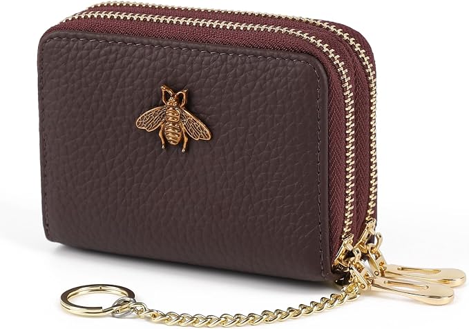 imeetu RFID Credit Card Holder, Small Card Wallet Women, Leather Card Case | Genuine Leather Women's Card & id Cases, Change Coin Purse with Zipper Keychain id Window, 20 Colors & 3 Styles, Daily, Gifts by imeetu