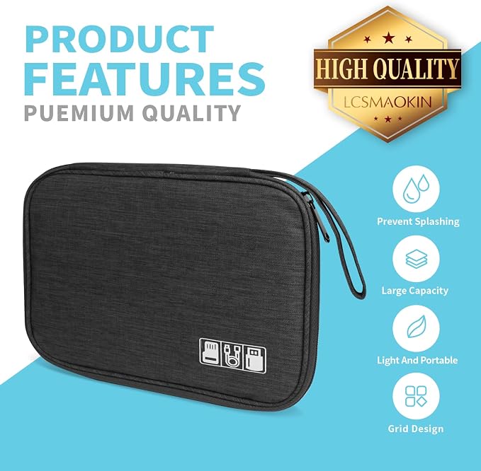Lcsmaokin Electronics Organizer Travel Case,Electronic Accessories Storage Bag,Portable Waterproof Cable Organizer Bag,Travel Cord Organizer Bag for Small Charging Cord Storage,Cables,SD Card (Black) - Image 3