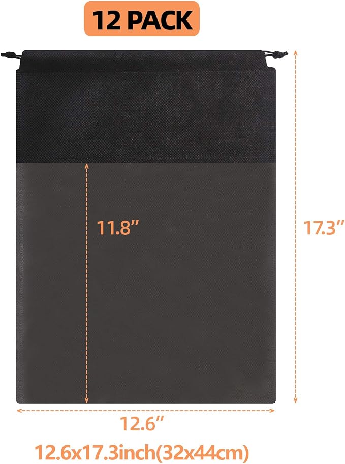 12 Pack Portable Shoe Bags for Travel Large Shoes Pouch Storage Organizer Clear Window with Drawstring for Men and Women Black - Image 2