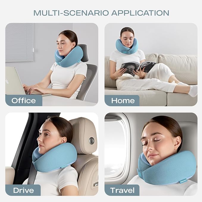 Skechers Women's Memory Foam Neck Pillow, Comfortable & Breathable Travel Pillow,Neck Pillow Airplane for Travel, Car Rides, Home, and Office Use, Ergonomic Design for Men and Women,Light Blue - Image 6