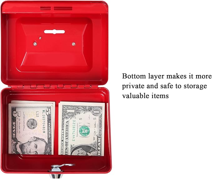 Jssmst Small Lock Cash Box, Locking Money Box for Kids with Slot on Top, Red Lock Box, 5.91 x 4.72 x 2.95 inches, CB003-R - Image 4