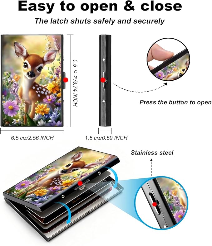 Metal Wallet,Credit Card Holder for Women,Slim RFID Blocking Credit Card Holder Thin Aluminum Wallet ID Case,6 Slot Business Mini Hard Metal Case for Women/Men,Cute Deer Floral - Image 5