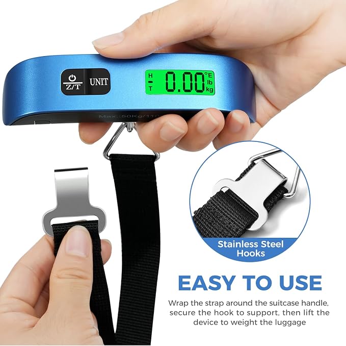BAGAIL Digital Luggage Scale, 110lbs Hanging Baggage Scale with Backlit LCD Display, Portable Suitcase Weighing Scale, Travel Luggage Weight Scale with Hook, Strong Straps for Travelers - Image 4