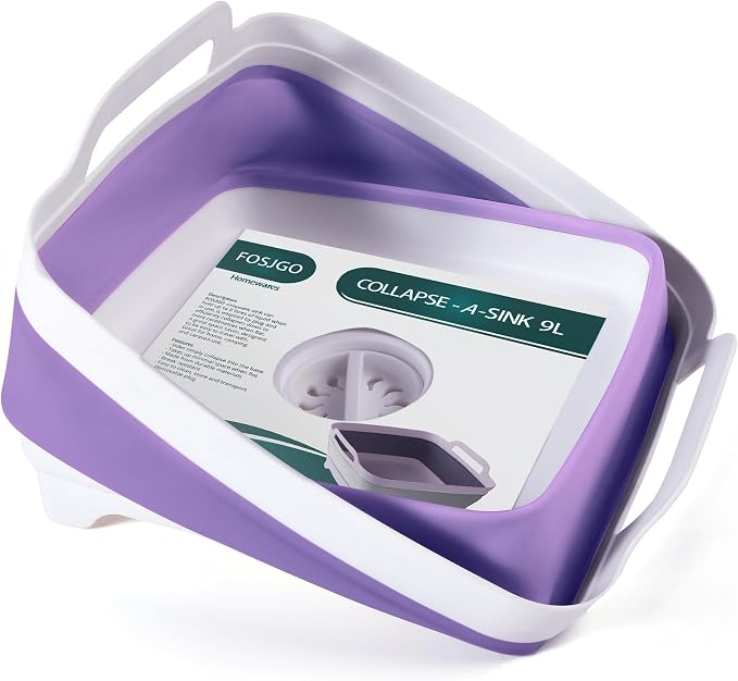 FOSJGO Collapsible Dish Basin with Drain Plug, Foldable Sink, 2.4 Gal (9L) | Space-Saving Wash Basin for Kitchen, Baby Bottles, Vegetable Washing, Camping, RV and Party Beverage Tubs - Image 3