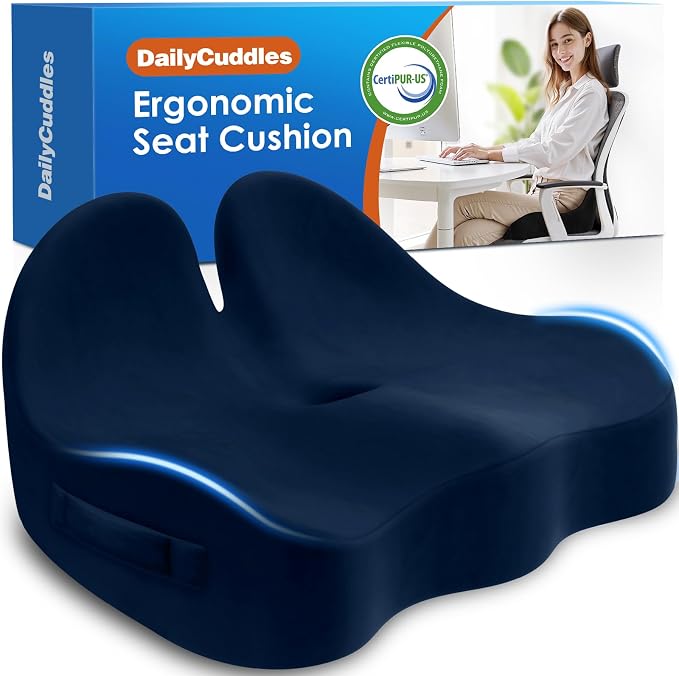 Seat Cushion, Chair Cushions, Memory Foam Office Chair Cushion | Hip & Sciatica & Tailbone Pain Relief, Long Sitting Comfort for Office Chairs/Desk Seats/Wheelchair (Large, Blue) by Unknown