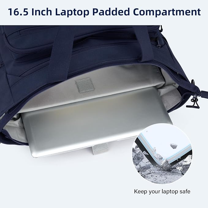 HanTrip Large Laptop Tote Bag with Luggage Sleeve for Travel Work,Navy Blue | 16.5 Inch Laptop Sleeve, 31L Zippered Tote Bags, Water Resistant, Water Bottle Pocket, Detachable Adjustable Shoulder Strap - Image 4