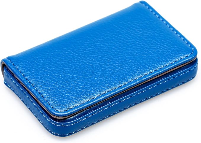 RFID Blocking Wallet - Minimalist Leather Business Credit Card Holder with Magnetic, Blue, Small - Image 5