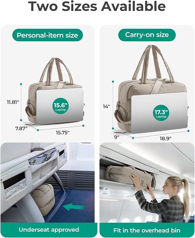 BAGSMART Gym Bag for Women, Carry on Travel Duffel Bag, Water-resistant Weekender with Shoe Compartment for Gym Travel Work, Khaki, Large - Image 2