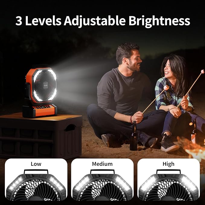 Socool Camping Fan with Light, 20000mAh Rechargeable Battery Fan with Remote, 112Hrs & 8 Speeds, Digital Display, Timer, Auto Oscillation, 270° Pivot & Hook for Outdoor Tent, Hurricane, Power Outage - Image 6
