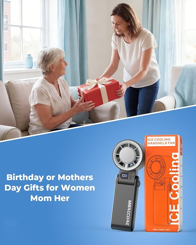MORECORE Portable Handheld Fan with Ice Cooler, [Instant Chill to 50℉], Gifts for Men Mom Women Grandma Girl Her Hot Flash, 5000mAh Portable Cooling Fan, Camping/Cruise/Travel Essentials 2026 - Image 4