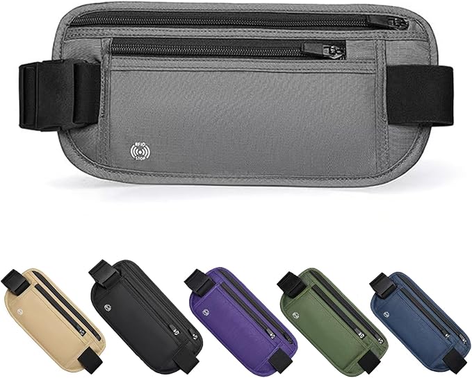 Gray Hidden Money Belt for Travel for Men, Waist Wallet Anti Theft, RFID Passport Holder For Travel Men Or Women, Money Pouch, RFID Passport Holder by Unknown