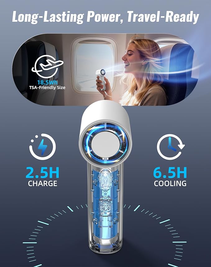 Portable Handheld Fan, Turbo Power 18800 RPM Fast Charge Digital Display 100 Speeds Adjustable, Mini Pocket Design Birthday Gifts for Women Men Travel Cruise Camping Outdoor, Cream - Image 4