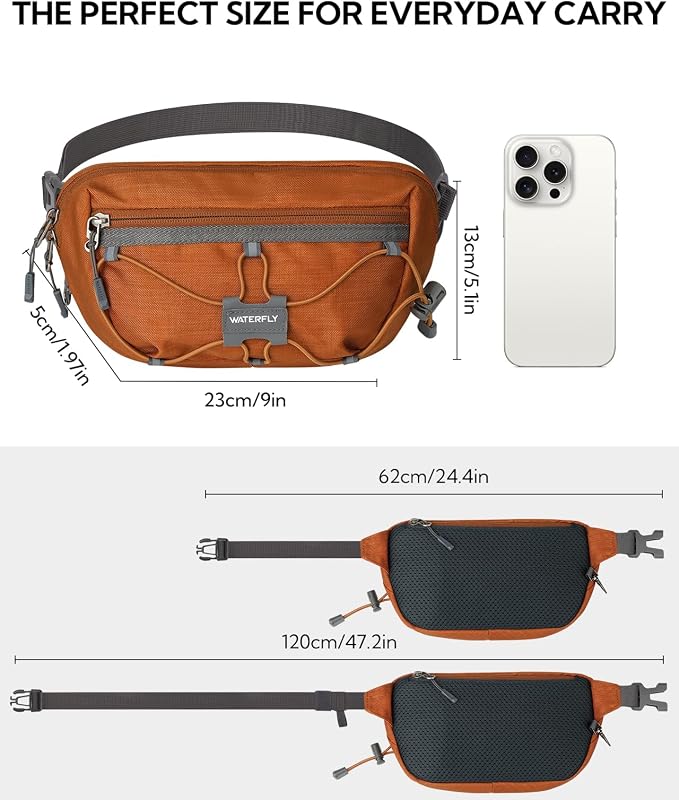 WATERFLY Small Fanny Pack RFID Blocking Travel Hiking Crossbody Waist Bag | Anti-theft design, Water resistant, Lockable zipper, Hidden rear pocket, Lightweight hip belt bag, EDC Running, Cycling, Gym - Image 4