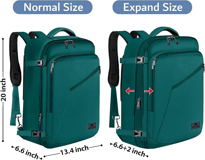 MATEIN Travel Backpack Large, Expandable Carry on Backpack for Travelling | Airline Approved, Large Capacity, Water Resistant, Lightweight Overnight Daypack for Travelling, Travel Gift, Peacock Blue - Image 5