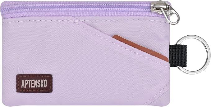 RFID Blocking Travel Wallet with Adjustable Lanyard, Small Nylon Zipper Pouch and Badge Holder for ID, Credit Cards, Cash, Keys, Commuters (Soft Lilac) by APTENSKO