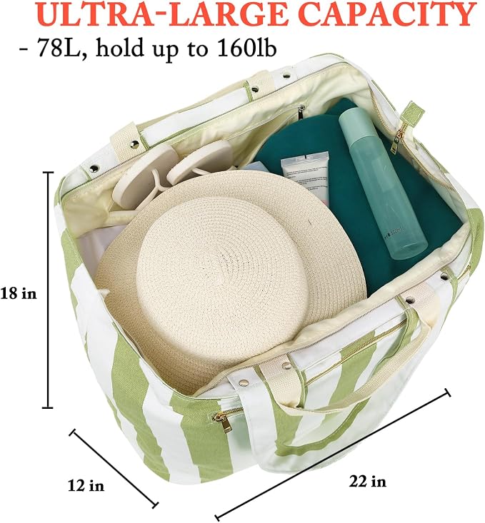 Fammart Beach Bags Waterproof Sandproof for Women, Large Canvas Pool Bag with Leakproof Wet Pocket & Zipper Cruise Essentials - Image 5