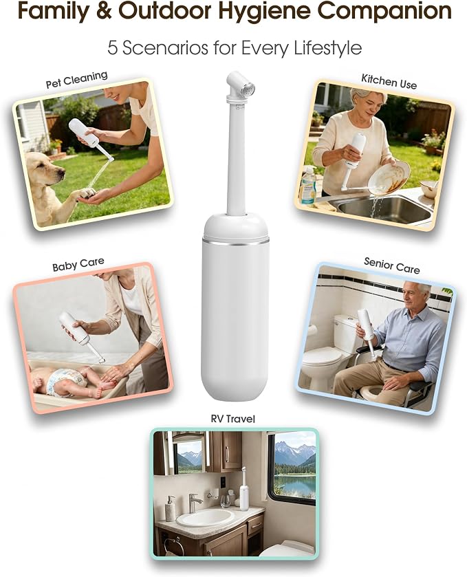 Portable Bidet for Travel & Camping - Manual Squeeze Peri Bottle Handheld | 3 Leak-Proof Seals | BPA-Free | Feminine Hygiene Care Postpartum | Extendable Sprayer with Nozzle for Men&Women-White - Image 7