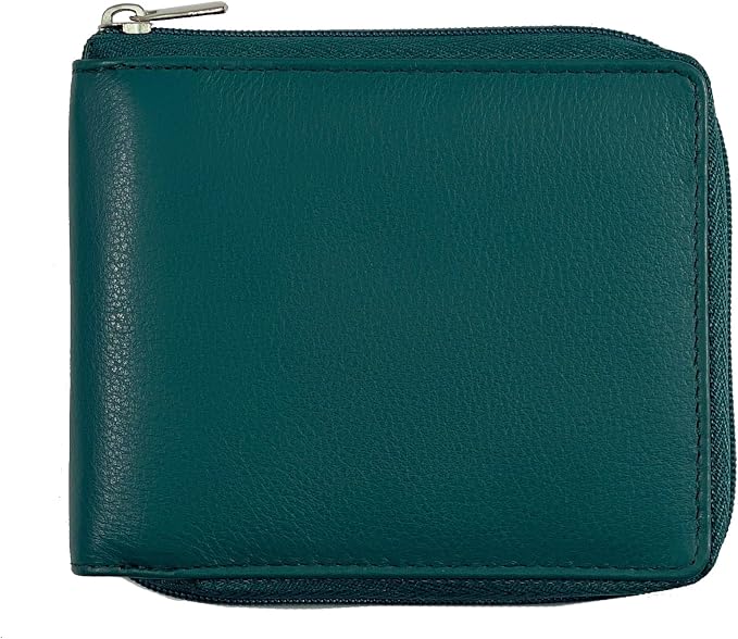 RFID Blocking Bifold Cowhide Leather Wallets For Men With Zipper Security | Safe Metal Zip Chain 9 Card-ID Slim Minimalist Mens Wallet (Forest Green) by Premiumqualityleatheraccessories