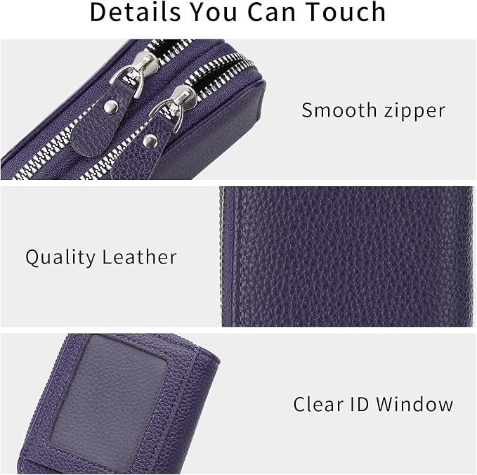 RNIEGA Credit Card Holder Wallet RFID Blocking Leather Small Wallet for Women Double Zipper Wallet with ID Window - Image 5
