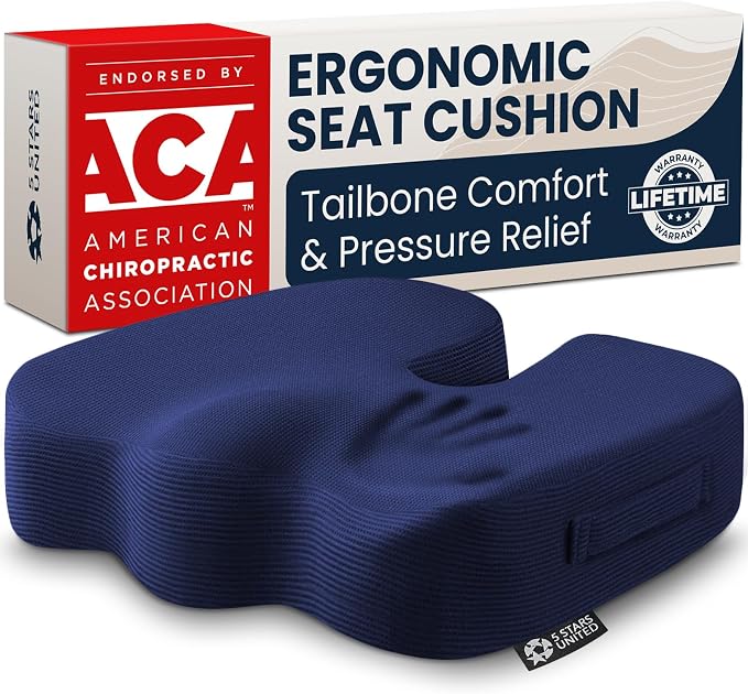 5 STARS UNITED Seat Cushion - Memory Foam Chair Cushion for Tailbone Pain Relief - Ergonomic Support for Coccyx, Sciatica & Butt - Office, Desk & Gaming Chair, Car Seat, Wheelchair, Airplane, Blue by 5STARSUNITED
