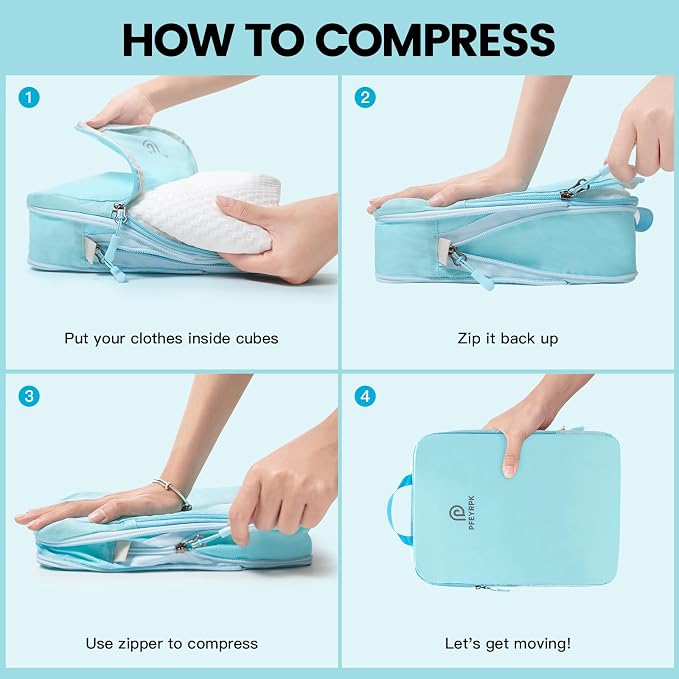 PFEYRPK Lightweight Compression Packing Cubes for Suitcases, Compressible Expandable Travel Packing Organizer with Clear Toiletries and Backpack Bag, Travel Essentials for Carry on Luggage 7 Set - Image 7