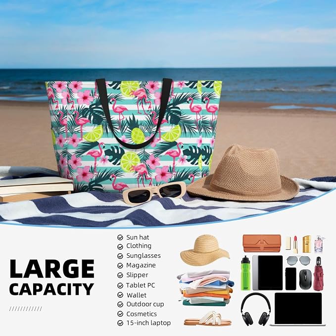 Beach Bag Tote Bags Waterproof Sandproof for Women Large Beach Tote Pool Bag Foldable with Zipper for Travel Weekend - Image 7