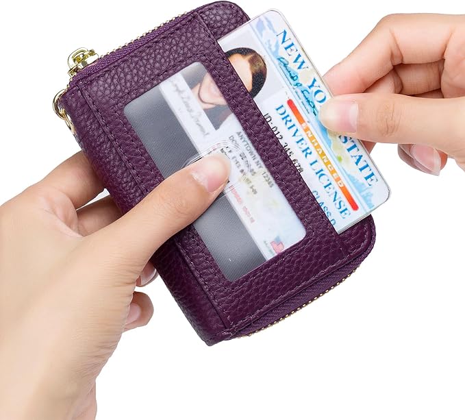 imeetu Rfid Credit Card Holder, Businese Card Case, Wallet for Women Men | Genuine Leather Card Wallet with id Window, Keychain & Double Zipper, Water-resistan Small Wallet with Gift Box, Daily Travel - Image 2