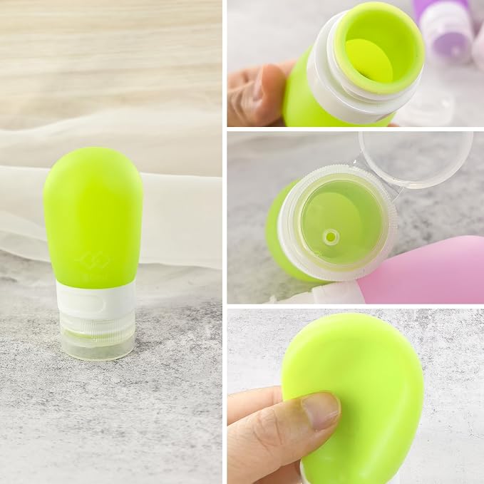 Mziart Travel Bottles for Toiletries, TSA Approved 2oz Silicone Travel Size Containers, 3 Pack Leak-Proof Squeezable Refillable Shampoo and Conditioner Bottles (Pink, Purple, Green) - Image 6