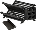 Greenual Black Bamboo Dish Drying Rack with Utensil Holder, 2 Tier Collapsible Dish Rack, Wooden Dish Racks for Kitchen Counter, Folding Drying Holder with Absorbent Dish Drying Mat by Greenual