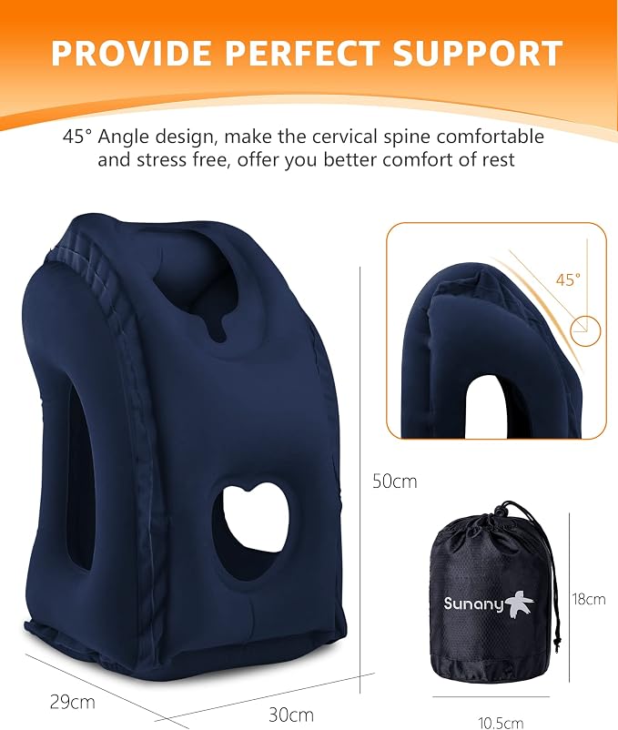 Sunany Travel Pillow, Inflatable Neck Pillow Used for Airplanes/Cars/Buses/Trains/Office Napping with Eye Mask/Earplugs (Blue) - Image 5