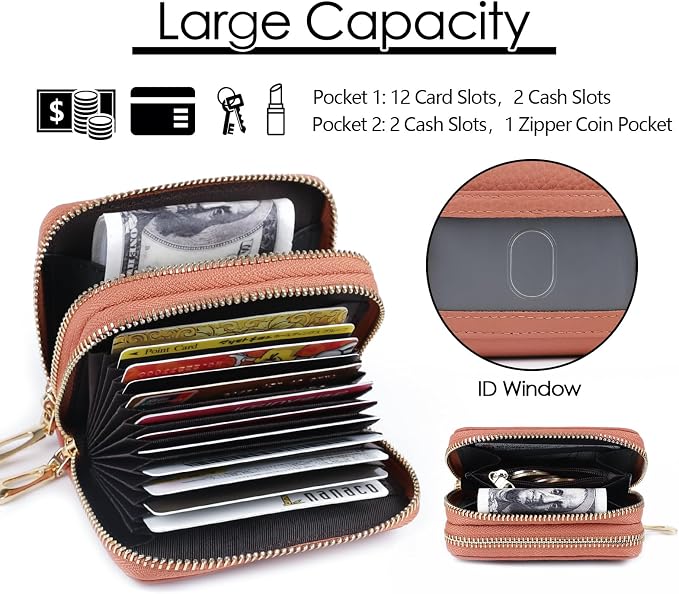 imeetu RFID Credit Card Holder, Small Card Wallet Women, Leather Card Case | Genuine Leather Women's Card & id Cases, Change Coin Purse with Zipper Keychain id Window, 20 Colors & 3 Styles, Daily, Gifts - Image 4