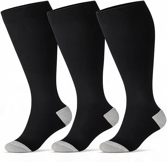 3 Pairs Wide Calf Compression Socks for Women Men 20-30 mmHg Knee High | Plus Size, Graduated Compression, Circulation Support, Tired Legs & Swelling Relief; Sports, Travel, Nurses, Daily Wear by DoubleCouple