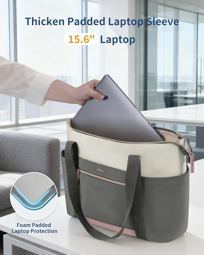ECOHUB Large Tote Bags for Women Lightweight Laptop Tote Bag for Work Nurse Teacher Travel Totes with Compartments Cup Holder - Image 3