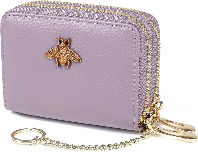 imeetu RFID Credit Card Holder, Small Card Wallet Women, Leather Card Case | Genuine Leather Women's Card & id Cases, Change Coin Purse with Zipper Keychain id Window, 20 Colors & 3 Styles, Daily, Gifts by imeetu