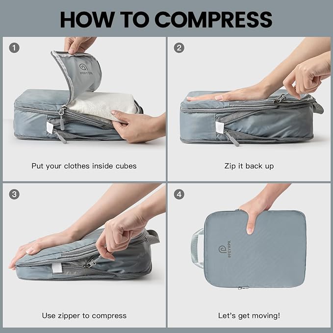 PFEYRPK Lightweight Compression Packing Cubes for Suitcases, Compressible Expandable Travel Packing Organizer with Clear Toiletries and Backpack Bag, Travel Essentials for Carry on Luggage 7 Set - Image 6