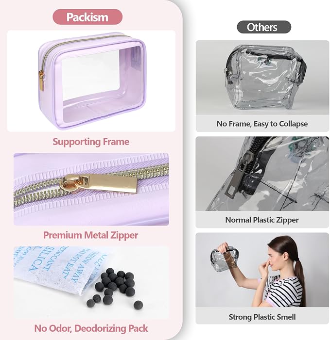 Clear Makeup Bag Foldable - TSA Approved Toiletry Bag for Travel | Metal Zipper, Reinforced Seam, Water Resistant, Medium for Carry-on, Large for Checked Luggage, for Car Storage Organizer - Image 5
