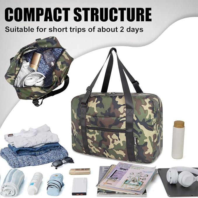 Duffle Bag for Travel Foldable Personal Item Travel Bag, 23L, Green Camo | Carry On Duffel Bag Women Men Frontier Airlines Personal Item Bag Hospital Weekend Overnight Trips - Image 2