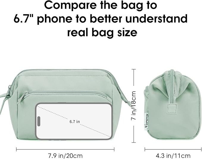 Narwey Wide-open Makeup Bag Women Girls, Travel Toiletry Bag for Women Cosmetic Bag Organizer Make up Bag with Compartments Toiletries Medicine Bag (Mint Green) - Image 4