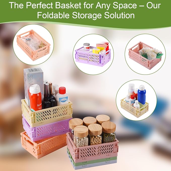 HUUSMOT 2-Pack Collapsible Plastic Storage Baskets, Pink, 9.8"x6.5"x3.8" | Pastel, Space-Saving, Collapsible Plastic Bins, Cute Mini Storage Crates, for Classroom, Kitchen, Office, Bedroom - Image 5
