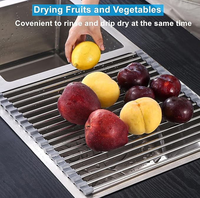 Seropy Roll Up Dish Drying Rack Over The Sink for RV Sink 17.5x15.7 in Kitchen Drying Rack Folding Dish Drainer Mat Rolling Dish Rack Foldable Rack Stainless Steel Wide Kitchen Dry Rack - Image 4
