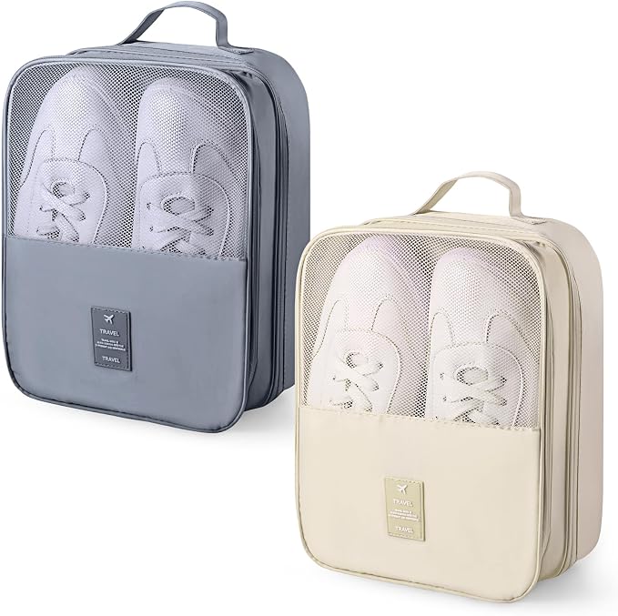 Windyun 2 Pcs Shoe Bags for Travel Holds 3 Pair of Shoes Travel Shoe Bag for Packing Portable Shoe Cubes for Travel and Daily Use(Beige, Gray) by Windyun