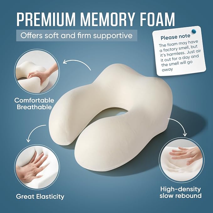 SkytraxComf® Travel Neck Pillow with Hood for Privacy on Long Flights | Memory Foam | Airplane Sleep | Safety-Tested Materials | Extra Large Hood | Chin Support | Earplugs | Washable Cover - Image 7