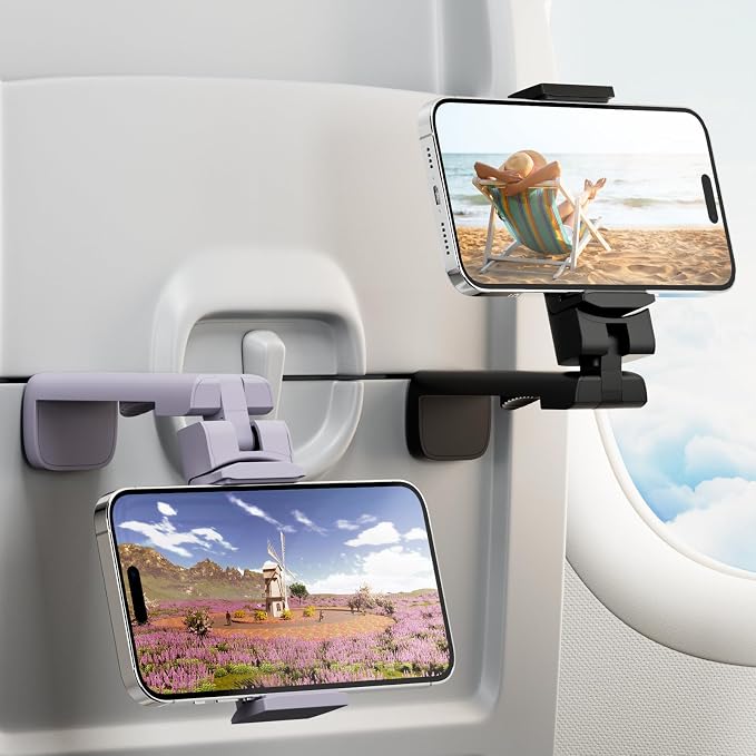 2 Pack Universal Airplane Phone Holder for Stocking Stuffers, Klearlook 360° Rotation Travel Essentials Phone Mount for Desk, Handsfree Travel Accessories for Flying, Valentines Day Gift for Couple by KlearlookMaximizedClarity