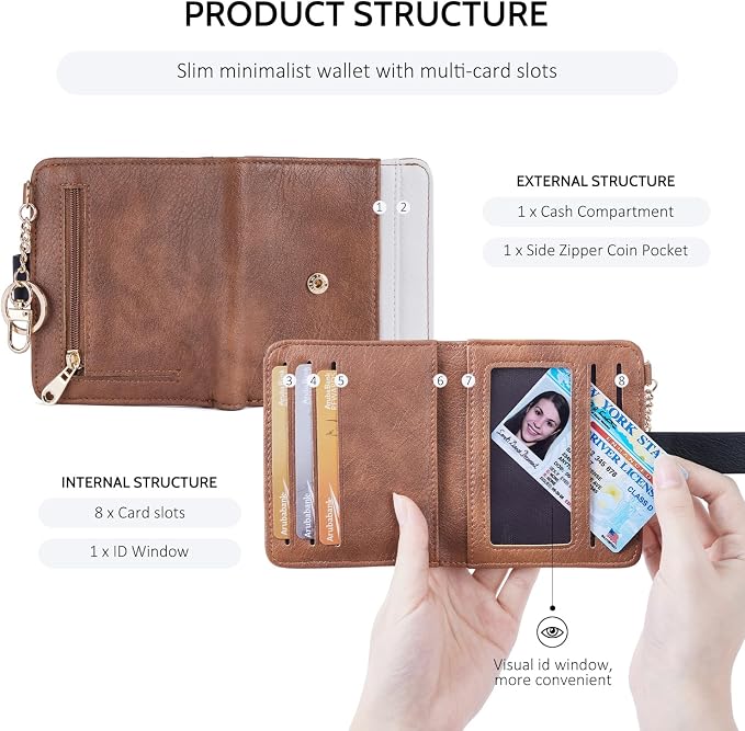 POIUGOYA Slim Wallet for Women,RFID Blocking Bifold Credit Card Holder with Zipper Coin Pocket,ID Window,Keychain - Image 5