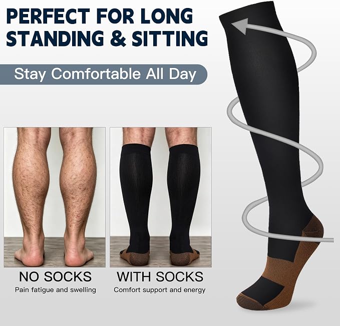 7 Pairs Copper Compression Socks for Men Women 20-30 mmHg Knee High Socks | S/M to XXL Fit, Copper Fiber, Graduated Compression, Circulation Support, Moisture Wicking, Tired Legs & Swelling Relief - Image 6